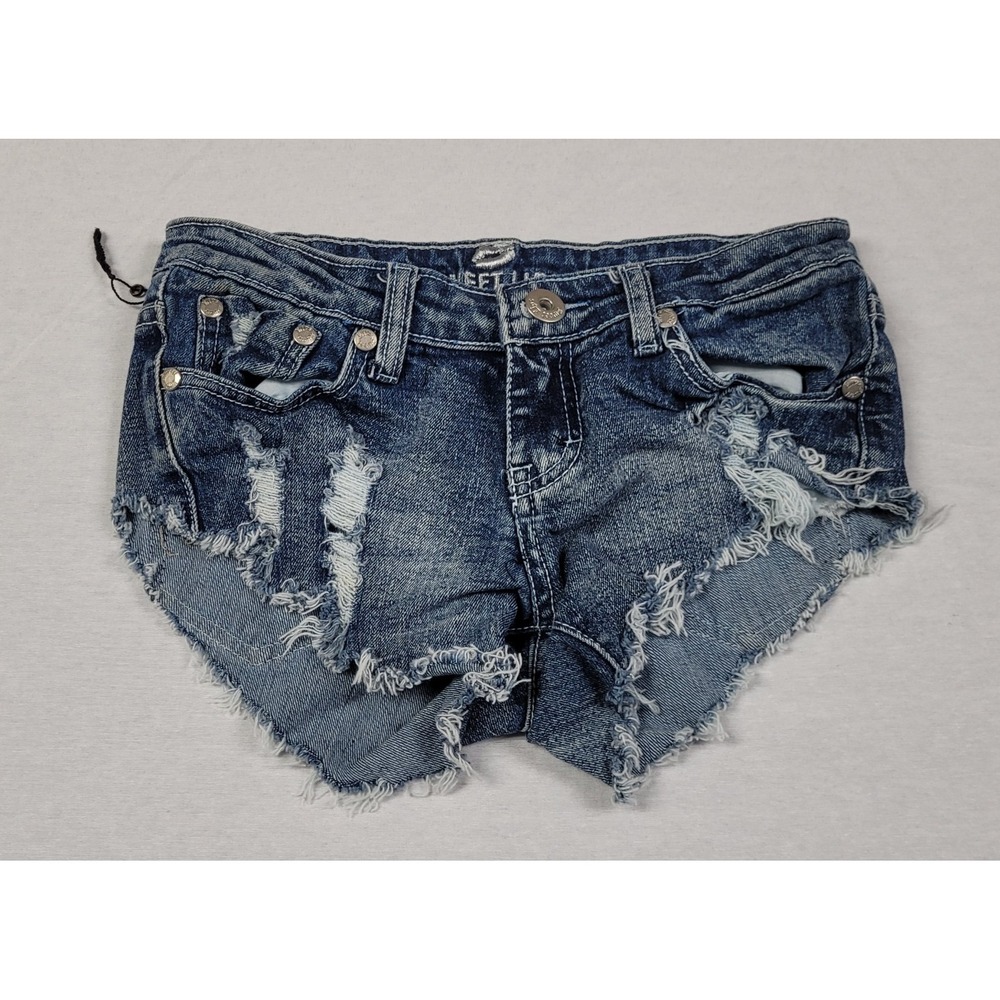Sweet Lips Low Rise Distressed Denim Shorts Mini Cut Off Frayed Y2K Juniors 3/4